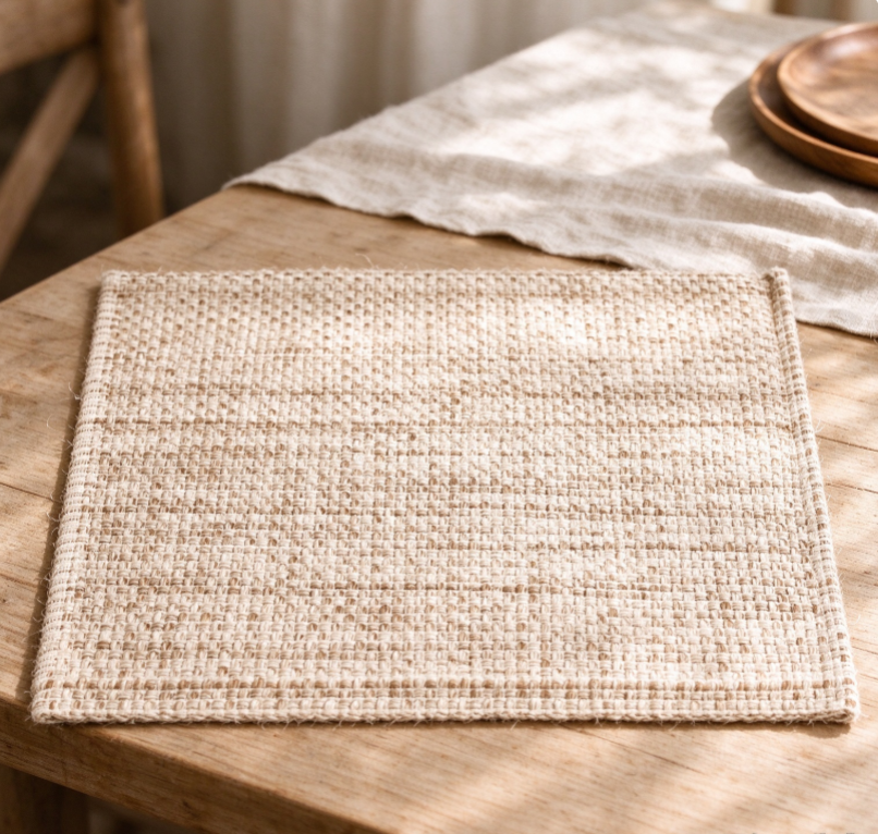 Off-White Woven Square Cotton-Linen Placemat