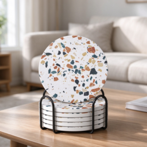 Terrazzo-Pattern Round Coaster Set