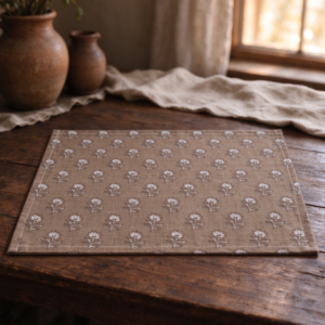 Brown Small-Floral Cotton-Linen Placemat | Dining Table Decor