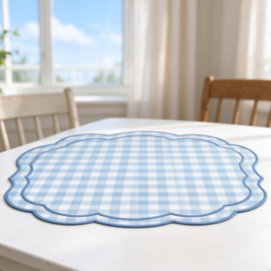 Blue and White Gingham Petal-Shaped Cotton-Linen Placemat