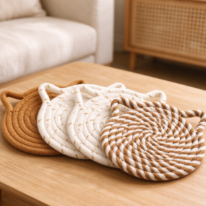 Spiral-Woven Cotton Rope Coaster Set with Handle