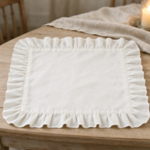 Off-White Pleated-Trim Cotton-Linen Placemat | Elegant Table Decor