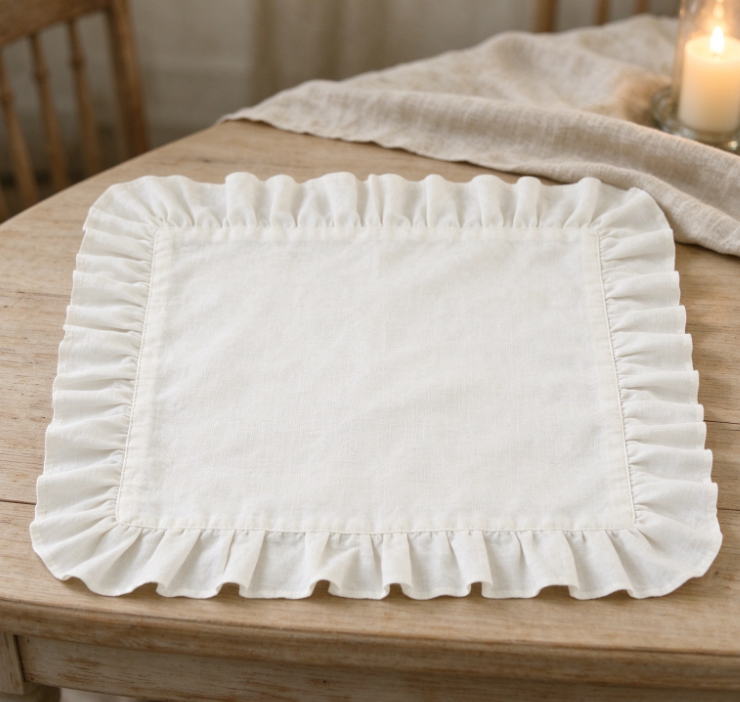 Off-White Pleated-Trim Cotton-Linen Placemat | Elegant Table Decor
