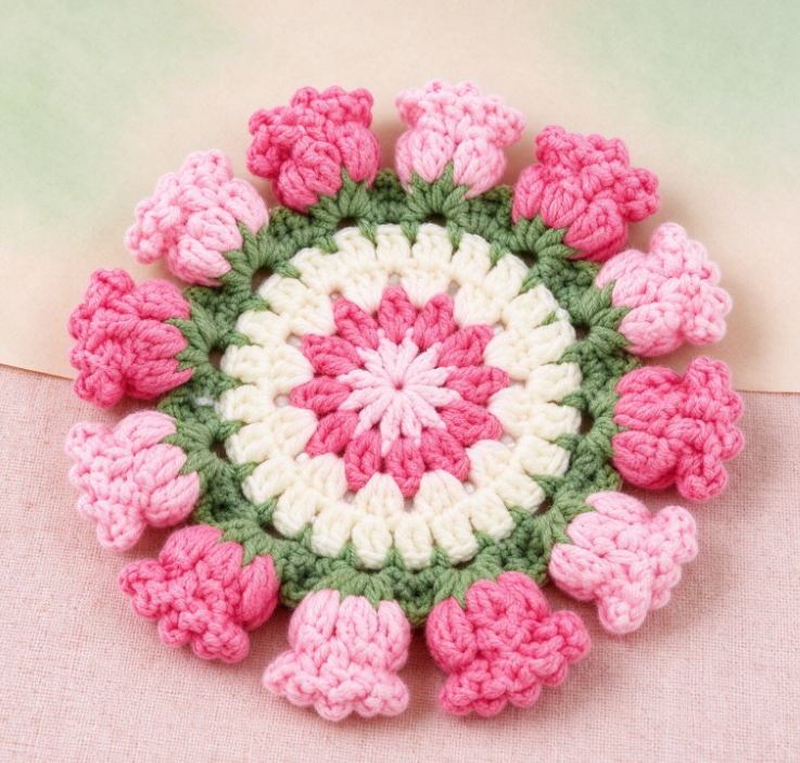 3D Floral Crochet Coaster Set - Image 2
