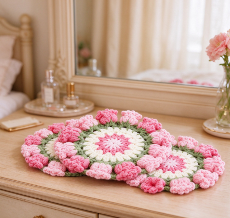 3D Floral Crochet Coaster Set