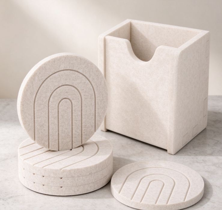 Felt Coaster Set with Arched Grooves (Includes Felt Storage Case) - Image 2