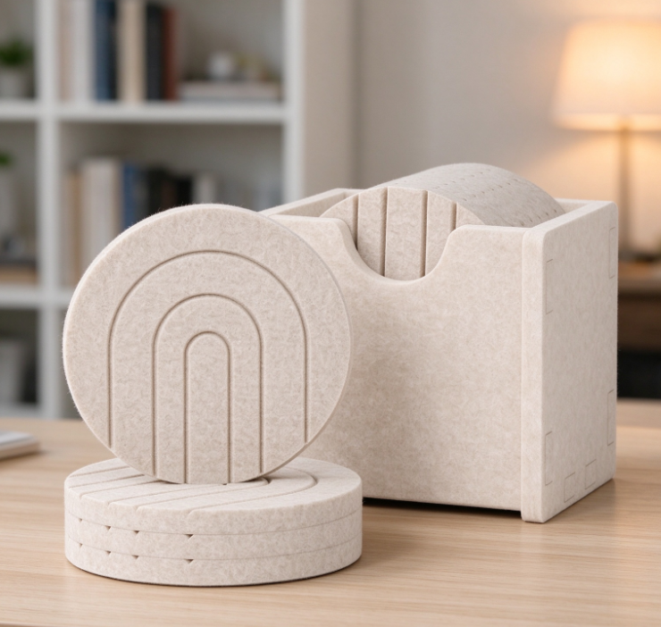 Felt Coaster Set with Arched Grooves (Includes Felt Storage Case)