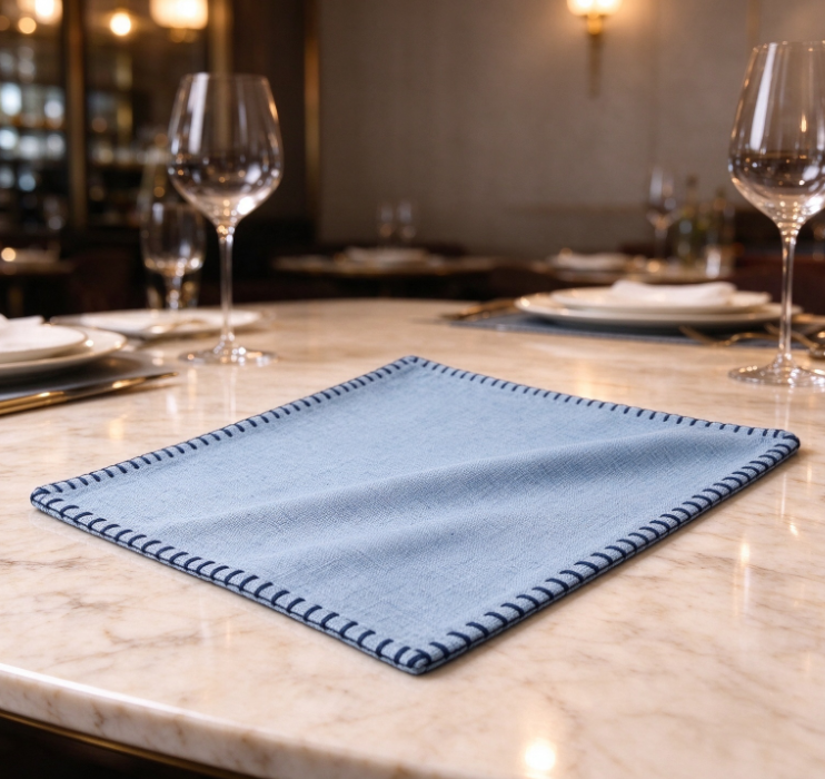 Square Cotton-Linen Placemat with Blue and White Border - Image 2