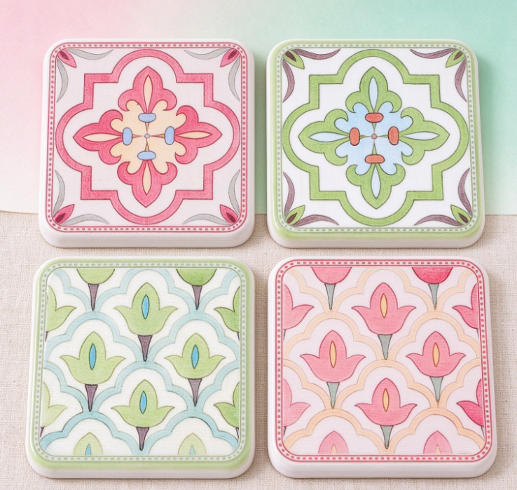 Square Ceramic Coaster Set with Cork Base – Fresh Floral Patterns, Heat-Insulating & Absorbent - Image 2