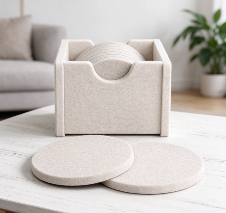 Off-White Felt Coaster Set | Soft and Thick