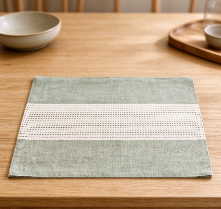 Light Green Striped Cotton-Linen Placemat