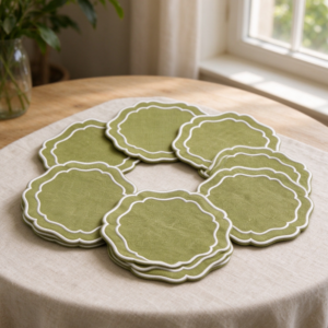 Green Petal-Shaped Coaster Set