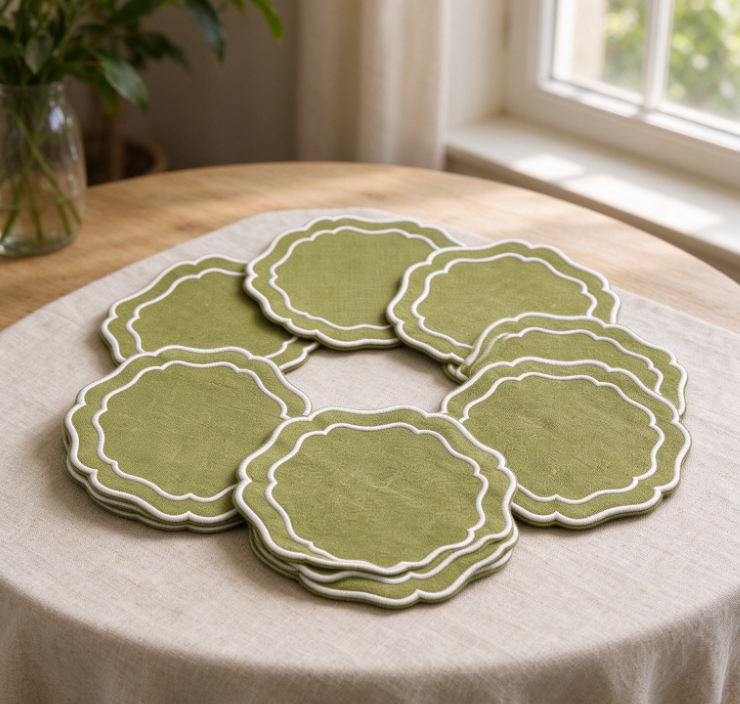 Green Petal-Shaped Coaster Set