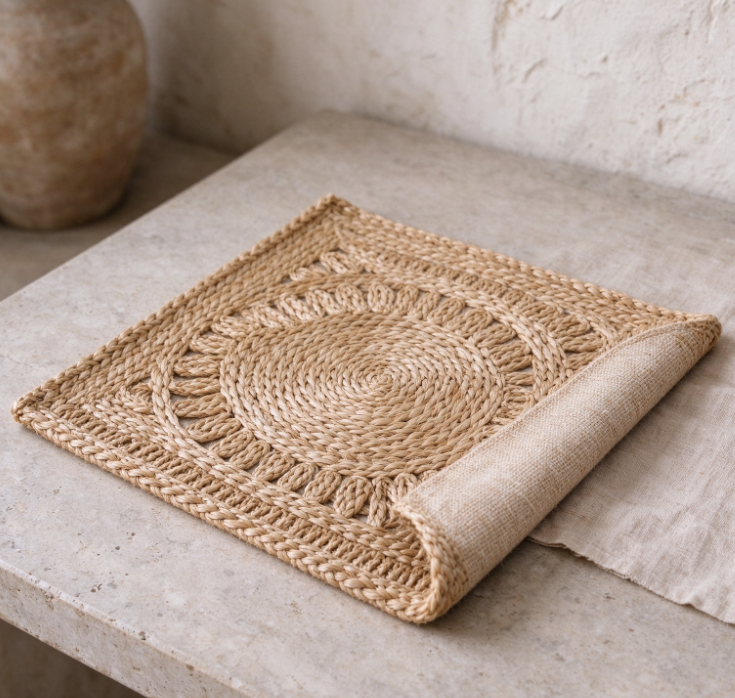 Woven Jute Square Placemat | Rustic-Style Table Mat - Image 2