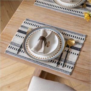 Black and White Geometric Jacquard Cotton-Linen Placemat – Ethnic-Style Woven Table Mat