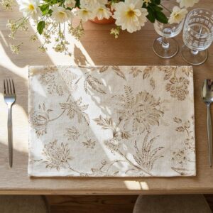 Vintage Botanical/Floral Print Cotton-Linen Placemat – French Country-Style Fabric Placemat