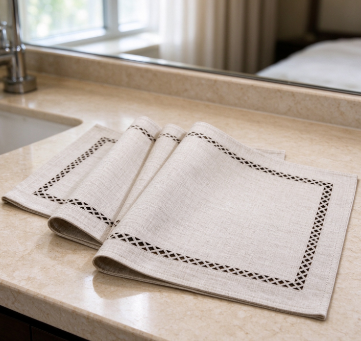 Beige Square Cotton-Linen Placemat with Black Border - Image 2