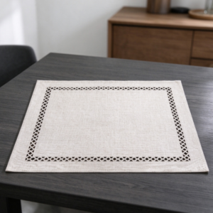 Beige Square Cotton-Linen Placemat with Black Border