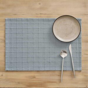 Light Blue Textured Grid Cotton-Linen Placemat – Japanese-Style Minimalist Fabric Placemat